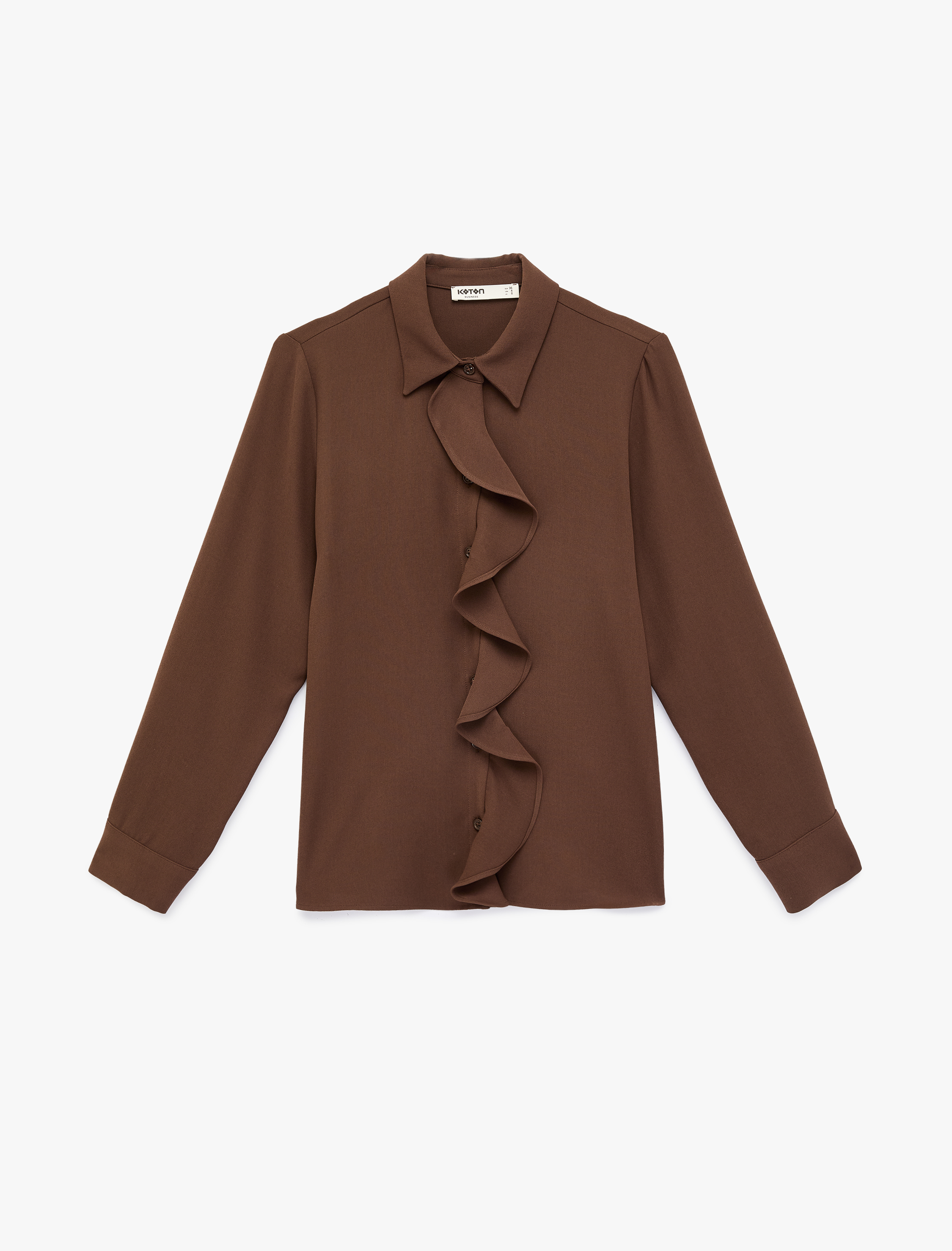   Regular Fit Uzun Kollu Düğmeli Klasik Yaka Volanlı Gömlek