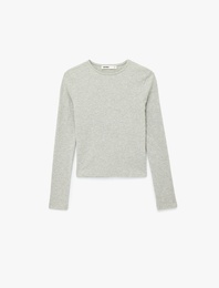 Slim Fit Uzun Kollu Bisiklet Yaka Basic Tişört