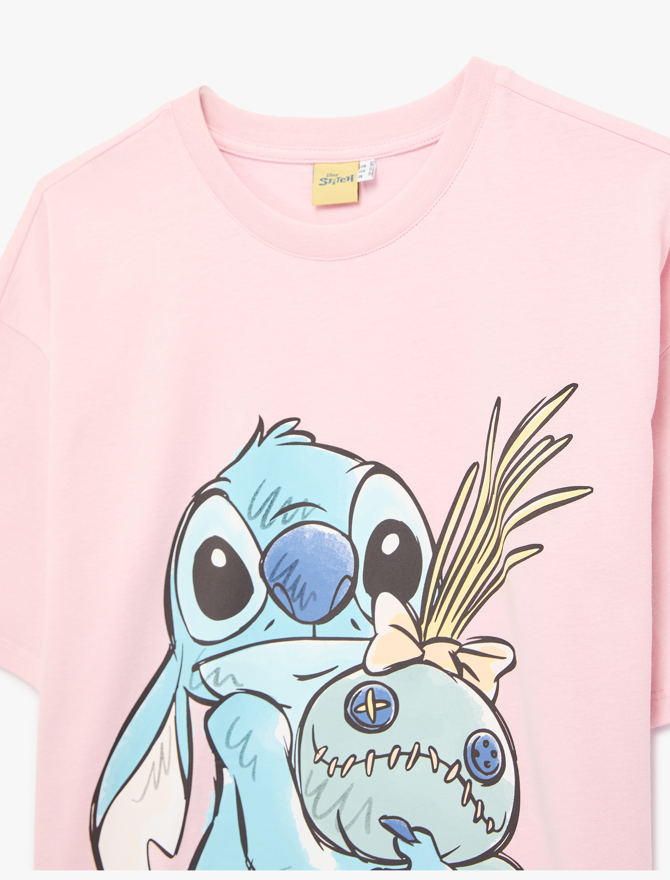   Stitch Baskılı Rahat Kalıp Kısa Kollu Bisiklet Yaka Lisanslı Tişört