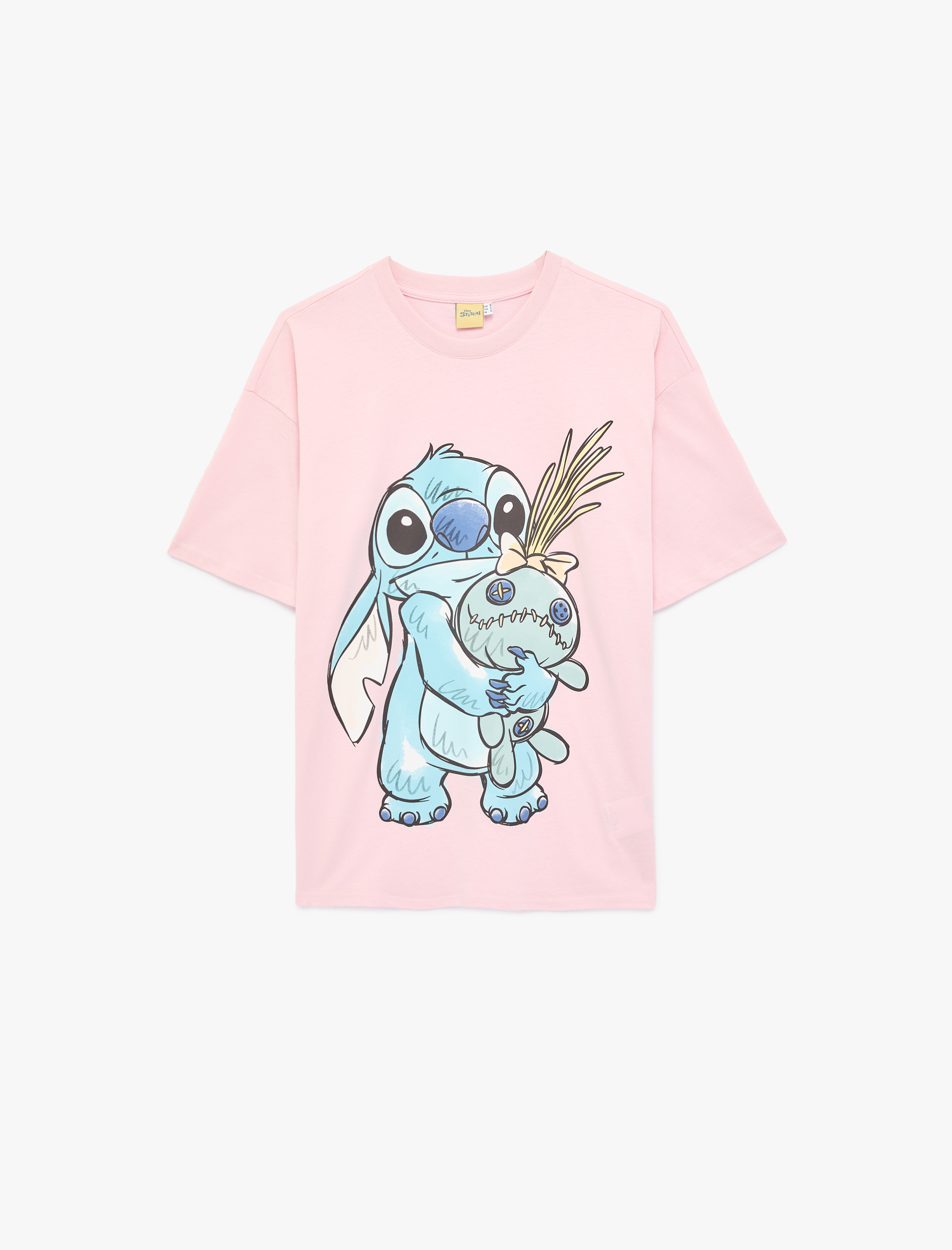   Stitch Baskılı Rahat Kalıp Kısa Kollu Bisiklet Yaka Lisanslı Tişört