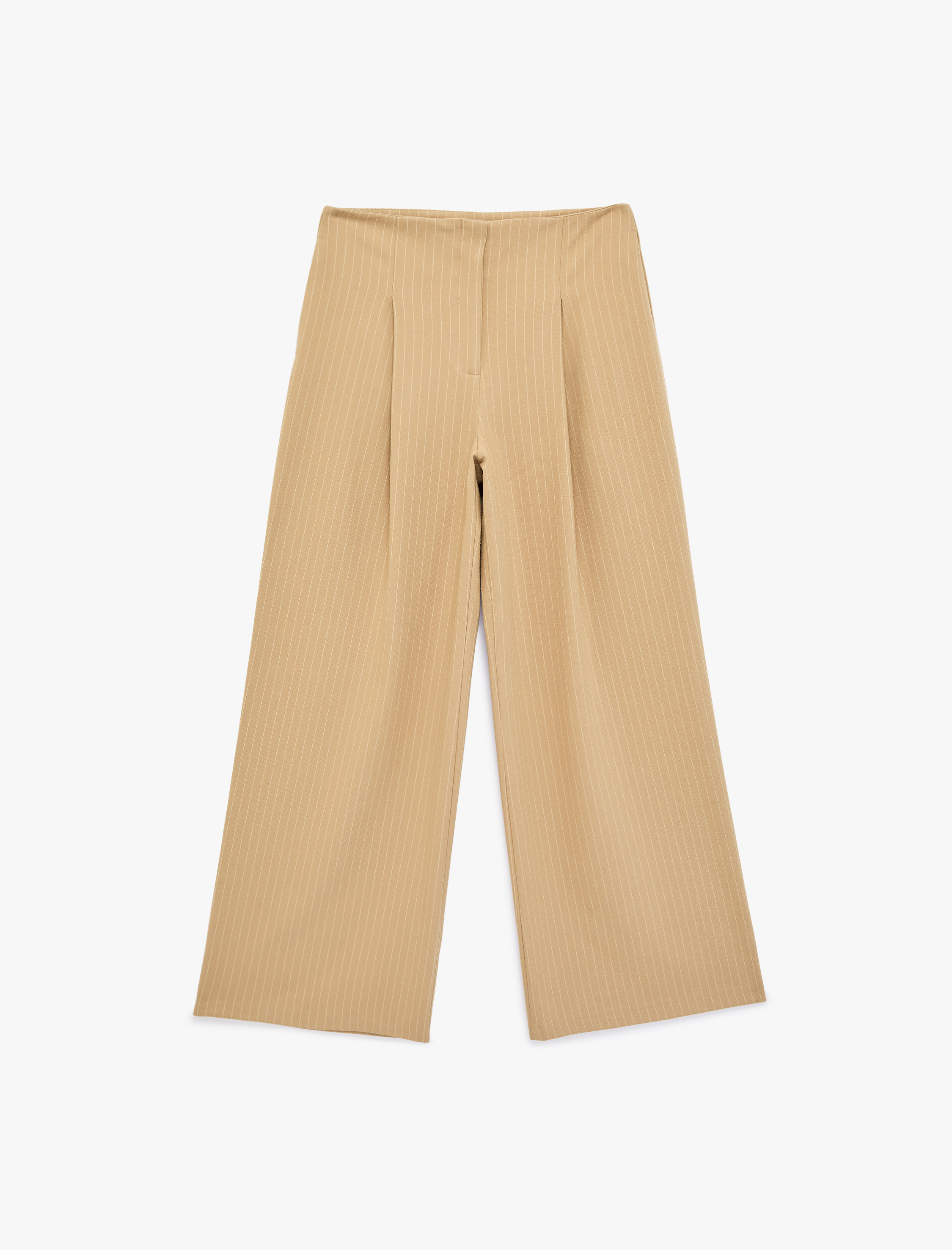   Pile Detaylı Geniş Paça Kumaş Pantolon