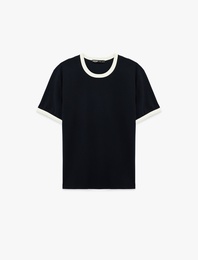 Kısa Kollu Biyeli Pamuklu Bisiklet Yaka Slim Fit Tişört