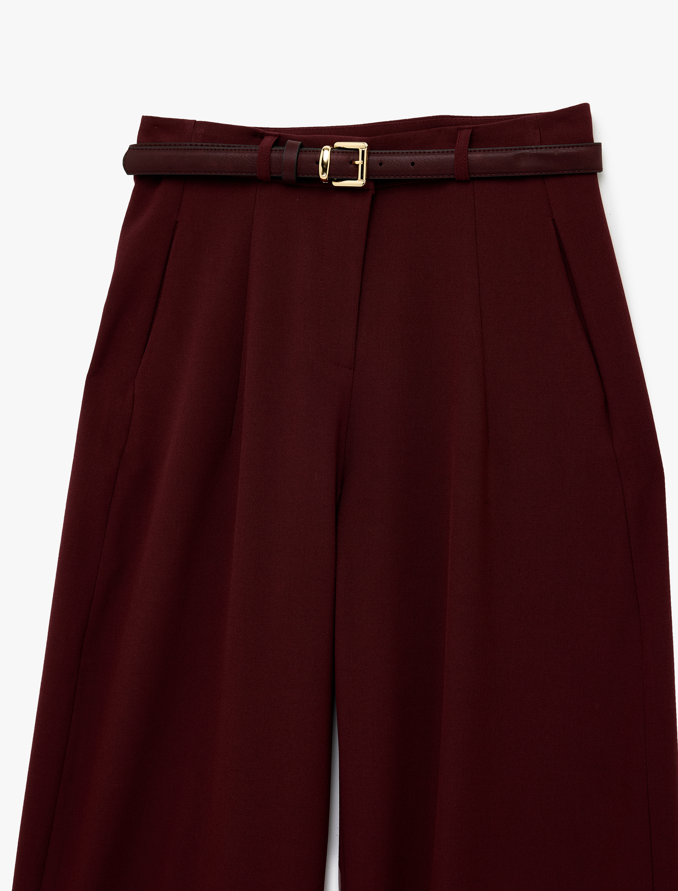   Cepli Pileli Kemerli Geniş Paça Kumaş Pantolon