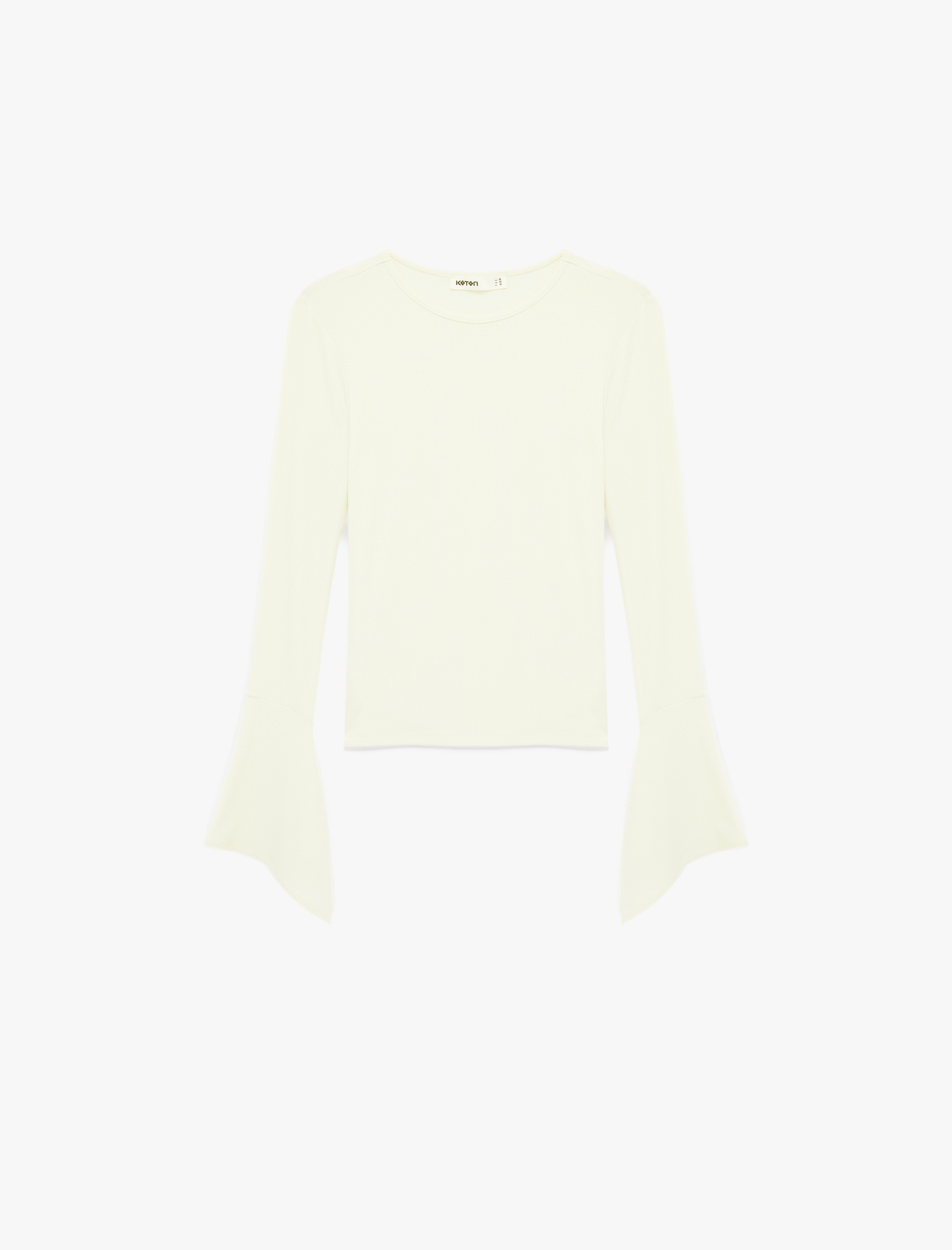   Slim Fit Bisiklet Yaka Uzun İspanyol Kollu Fitilli Bluz