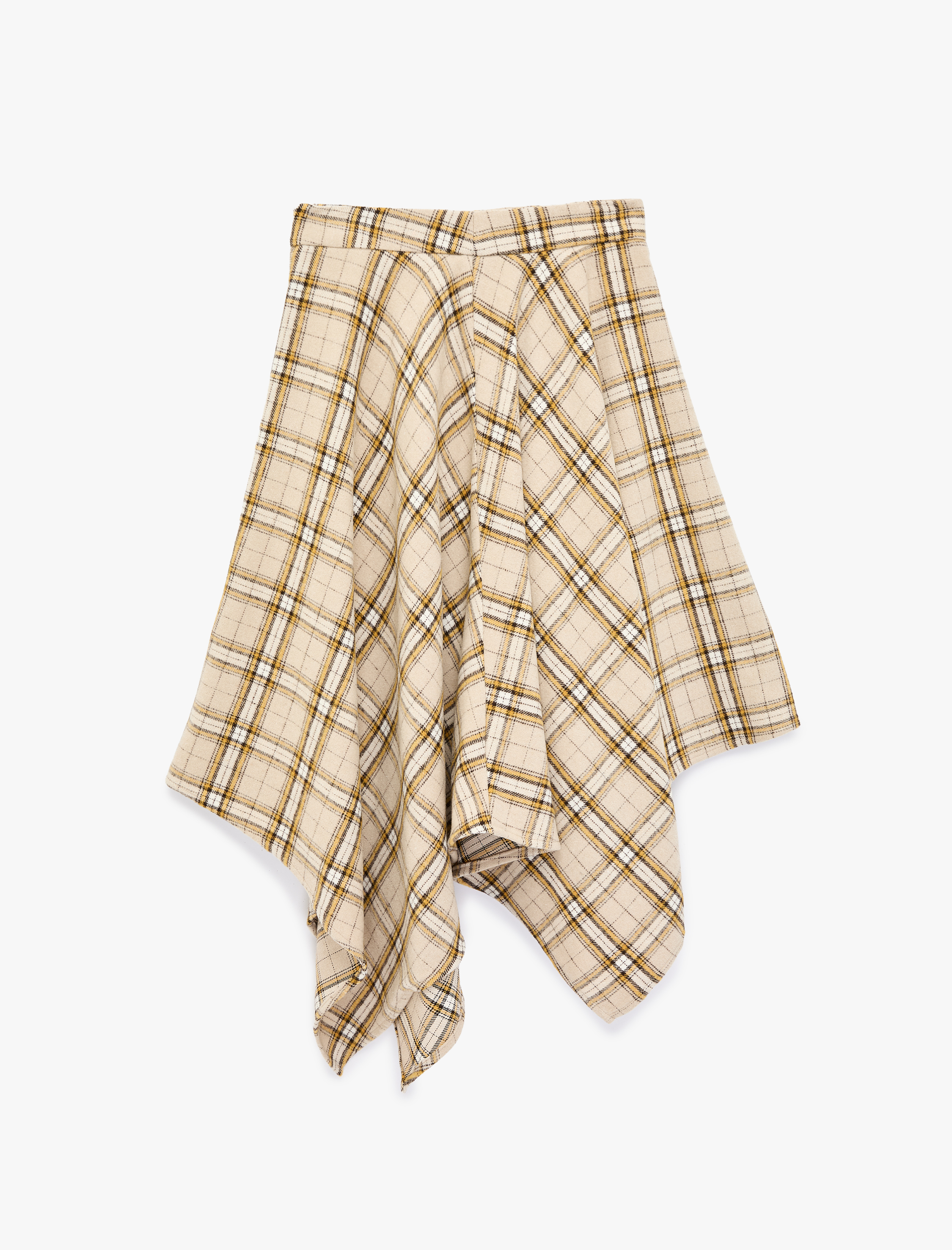   Asimetrik Kesim Ekoseli Midi Etek