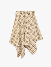 Asimetrik Kesim Ekoseli Midi Etek