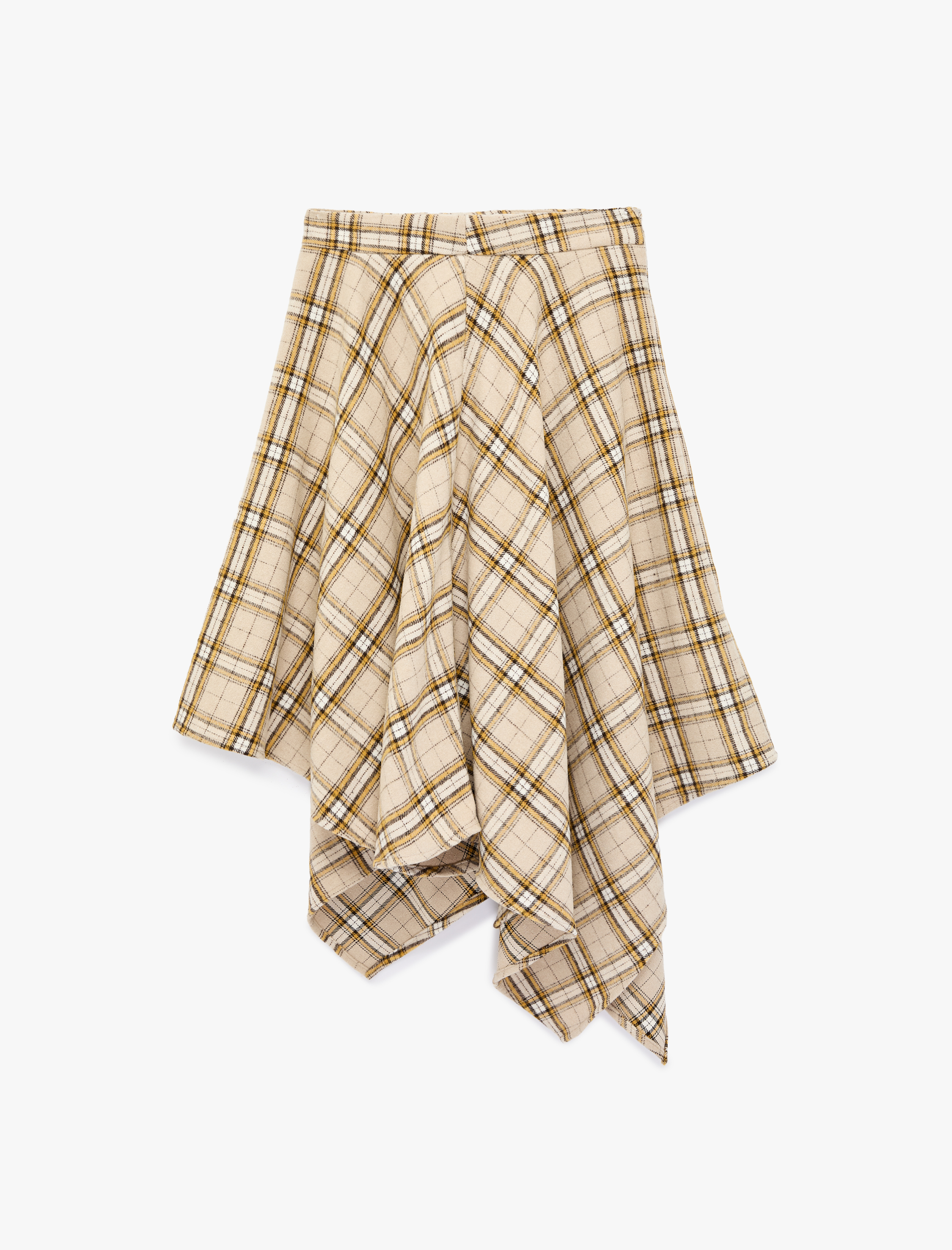   Asimetrik Kesim Ekoseli Midi Etek