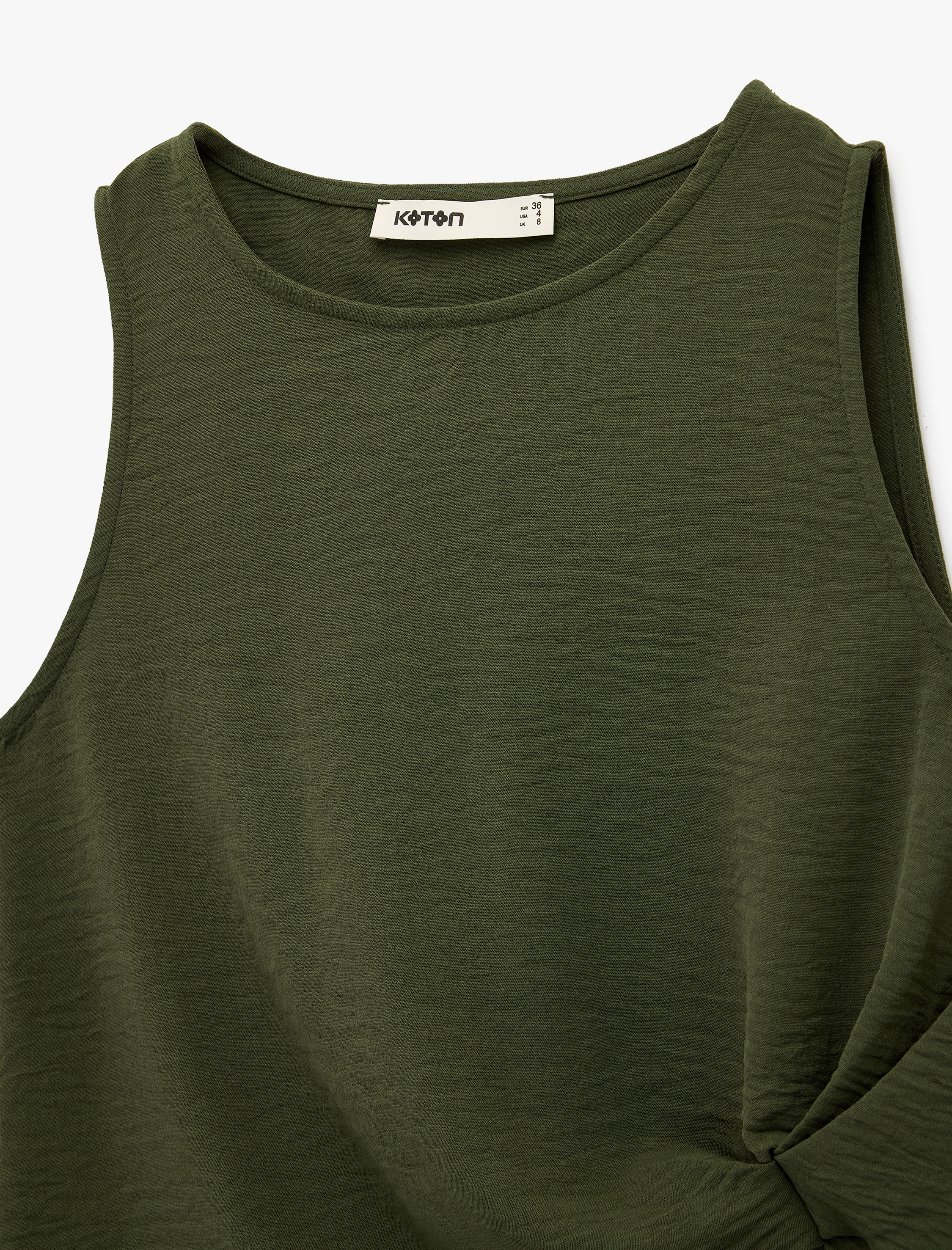   Drape Detaylı Bisiklet Yaka Kolsuz Bluz