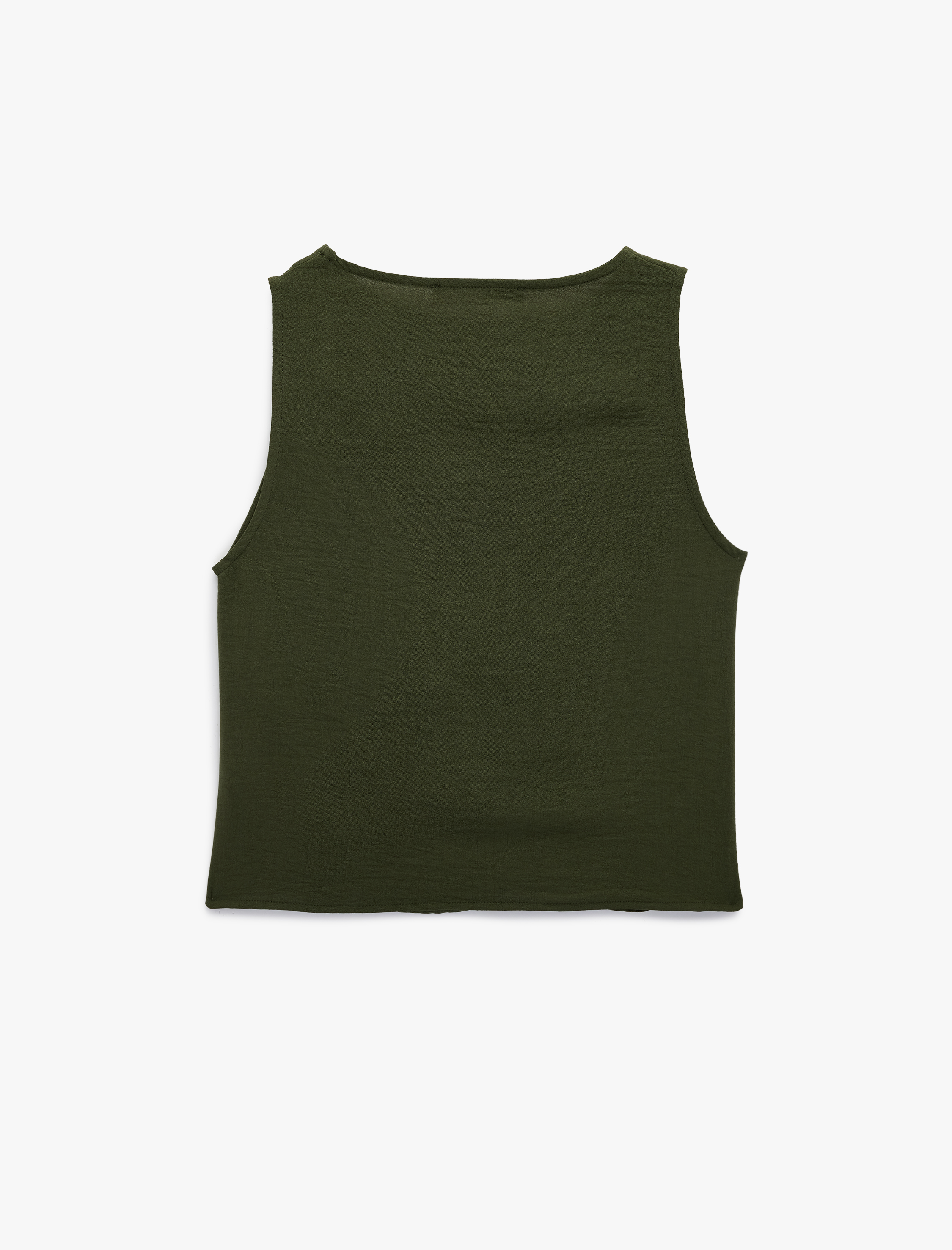   Drape Detaylı Bisiklet Yaka Kolsuz Bluz