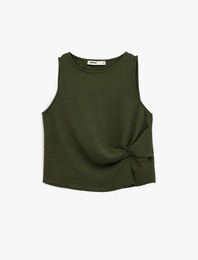 Drape Detaylı Bisiklet Yaka Kolsuz Bluz