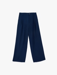 Pile Detaylı Cepli Geniş Paça Yüksek Bel Palazzo Pantolon