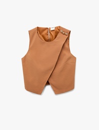 Aksesuar Düğme Detaylı Bisiklet Yaka Asimetrik Yelek