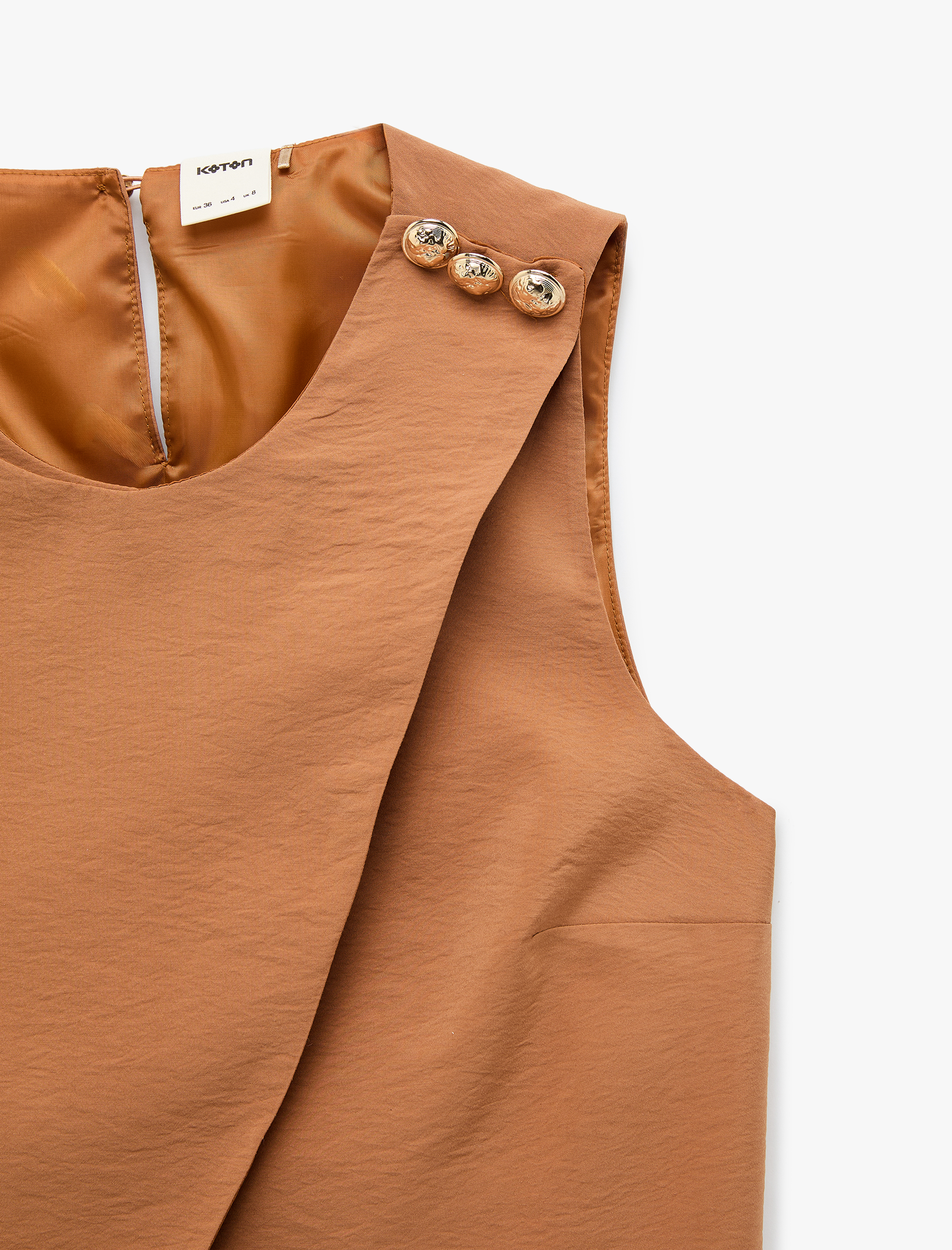   Aksesuar Düğme Detaylı Bisiklet Yaka Asimetrik Yelek