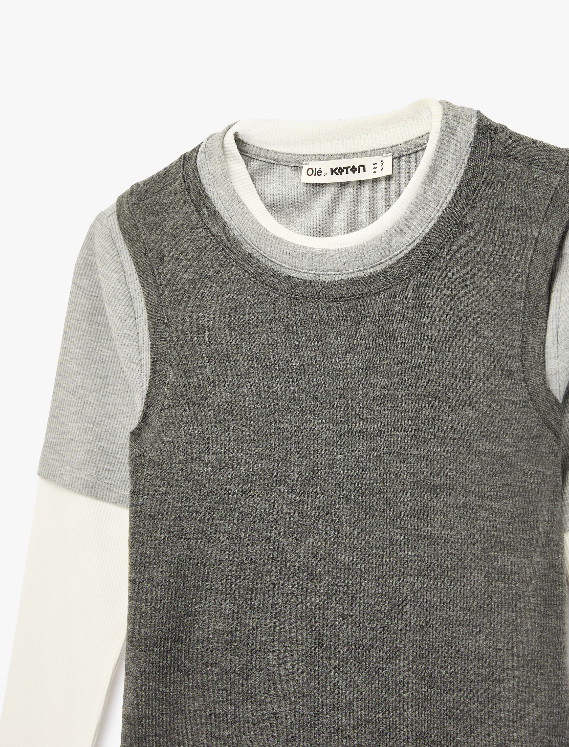   Slim Fit Uzun Kollu Renk Bloklu Bisiklet Yaka Tişört