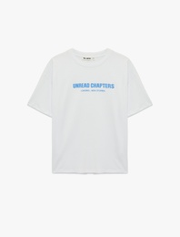 Rahat Kesim Kısa Kollu Bisiklet Yaka Baskılı Tişört