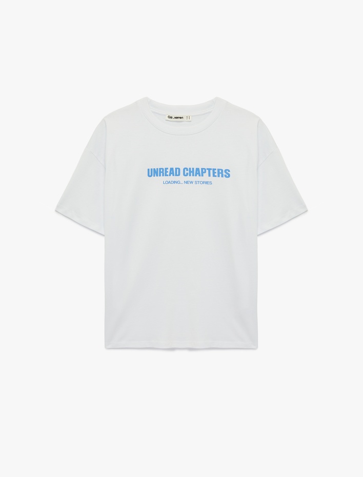  Rahat Kesim Kısa Kollu Bisiklet Yaka Baskılı Tişört