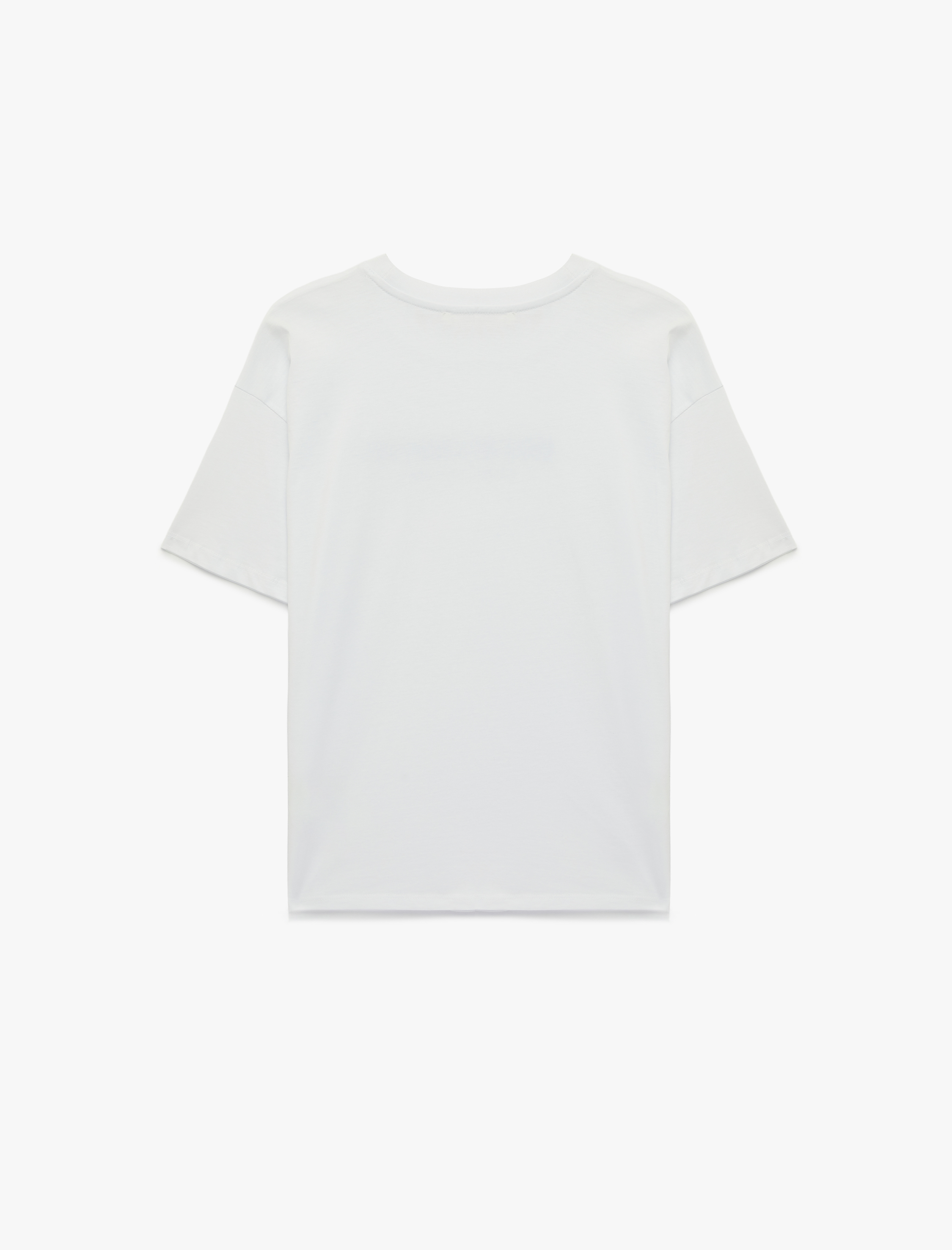   Çiçek Baskılı Rahat Kalıp Kısa Kollu Bisiklet Yaka Pamuklu Tişört