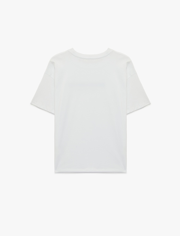  Çiçek Baskılı Rahat Kalıp Kısa Kollu Bisiklet Yaka Pamuklu Tişört