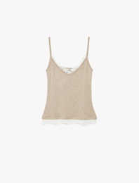 Dantel Detaylı Viskon Kolsuz Slim Fit İnce Askılı Atlet