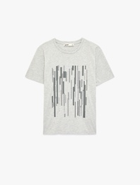 Kısa Kollu Bisiklet Yaka Baskılı Tişört