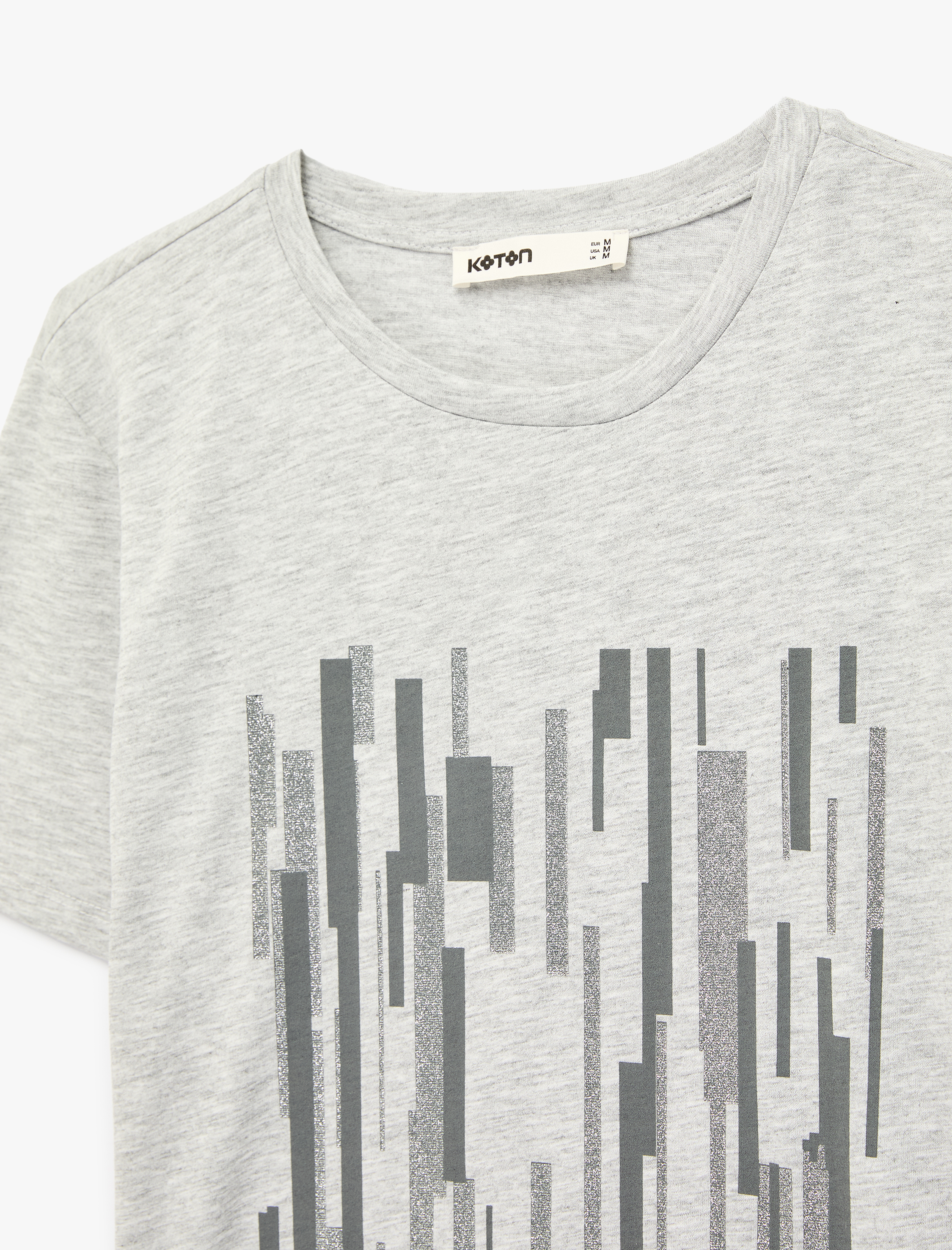   Kısa Kollu Bisiklet Yaka Baskılı Tişört