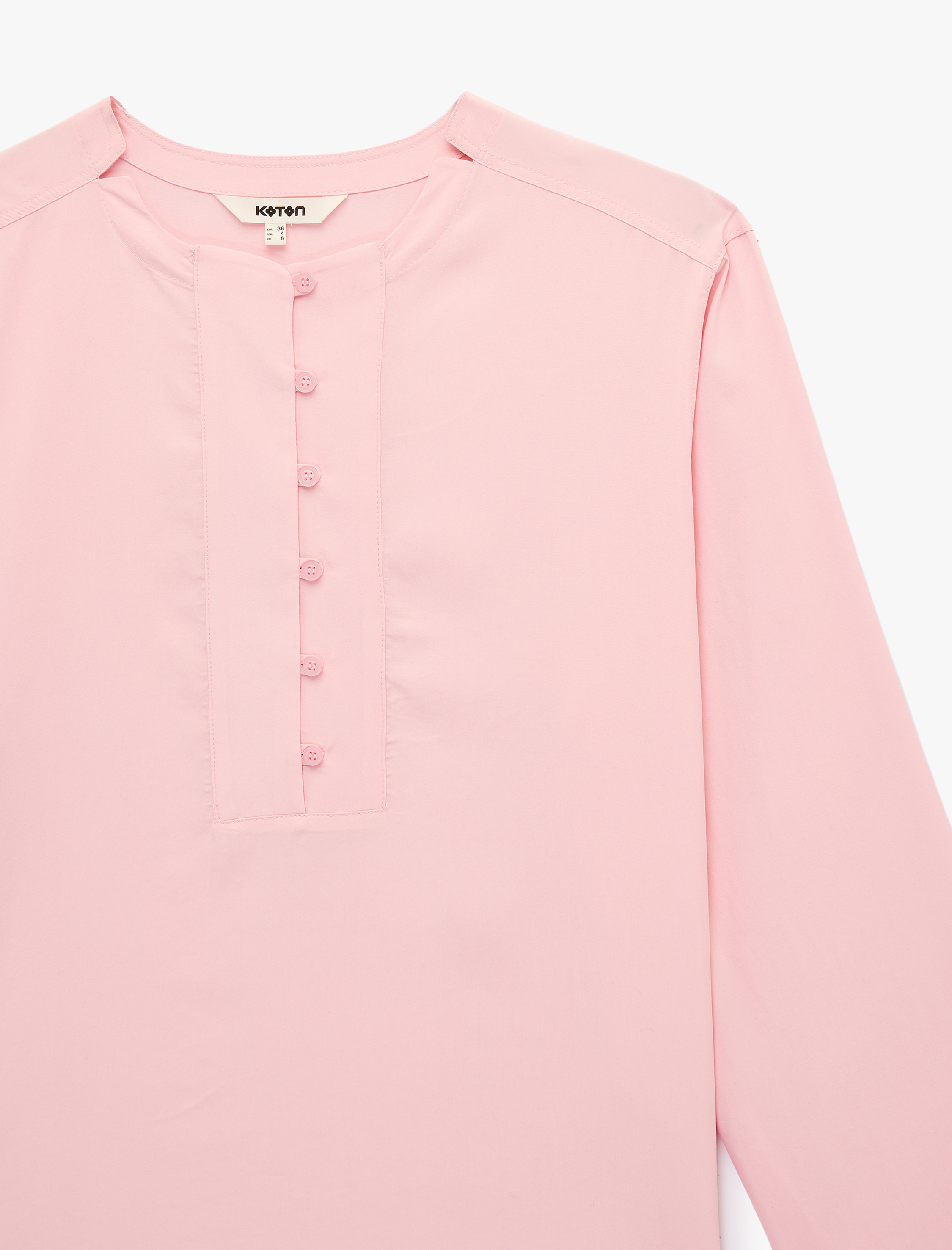   Bol Kalıp Uzun Kollu Bisiklet Yaka Yarım Düğme Detaylı Bluz