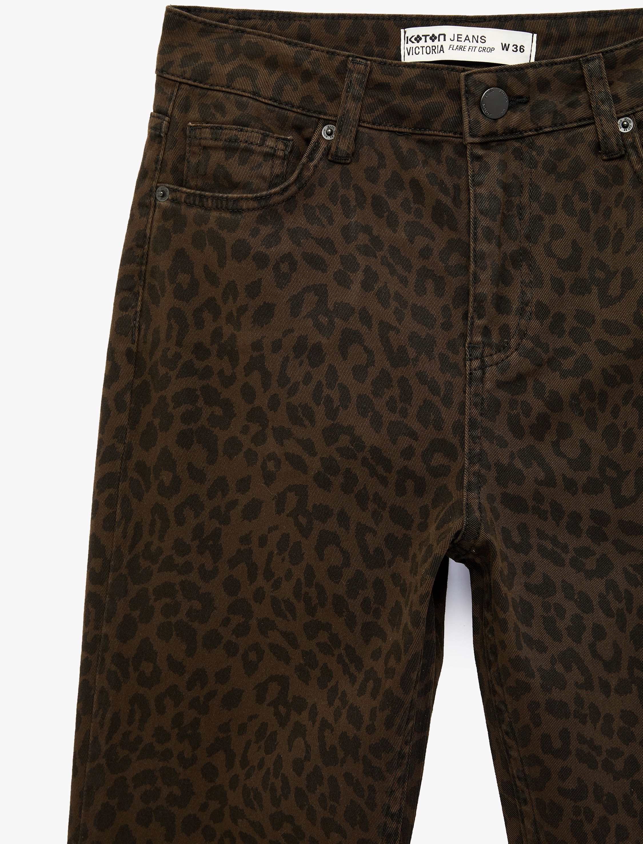   Leopar Desenli Dar Kesim Jean Pantolon
