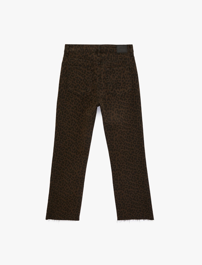  Leopar Desenli Dar Kesim Jean Pantolon