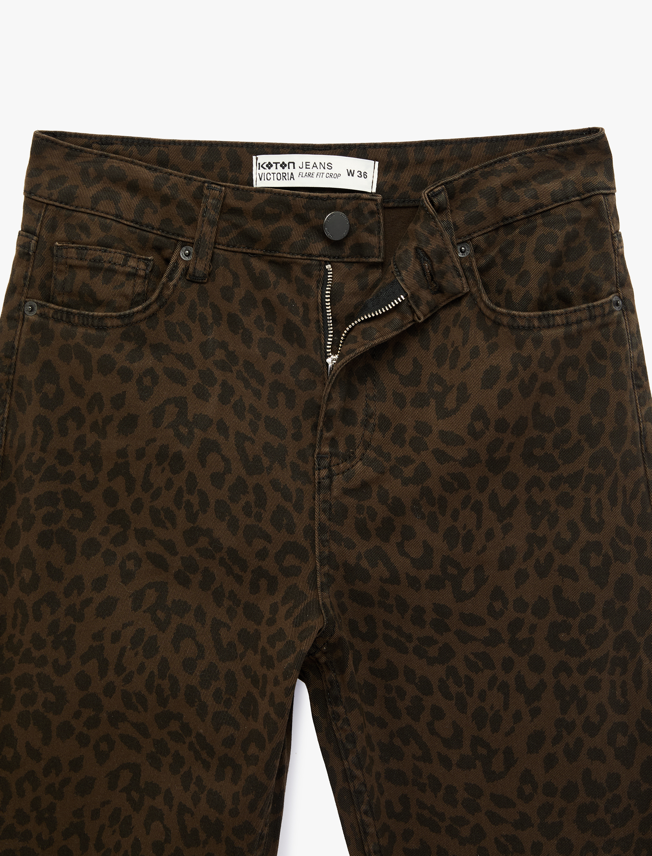   Leopar Desenli Dar Kesim Jean Pantolon