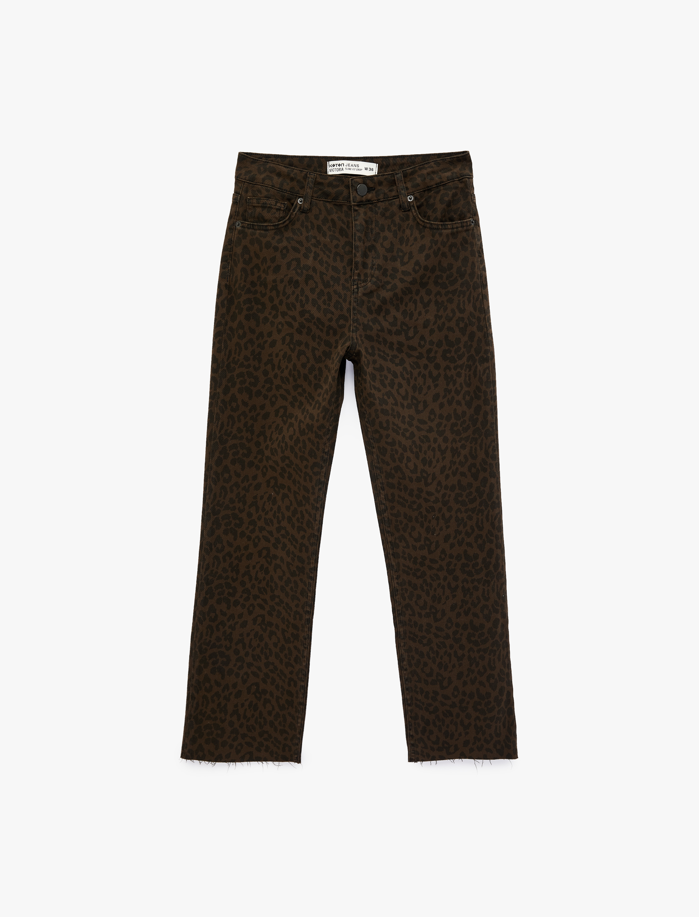   Leopar Desenli Dar Kesim Jean Pantolon