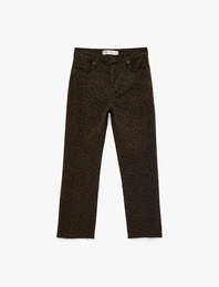 Leopar Desenli Dar Kesim Jean Pantolon