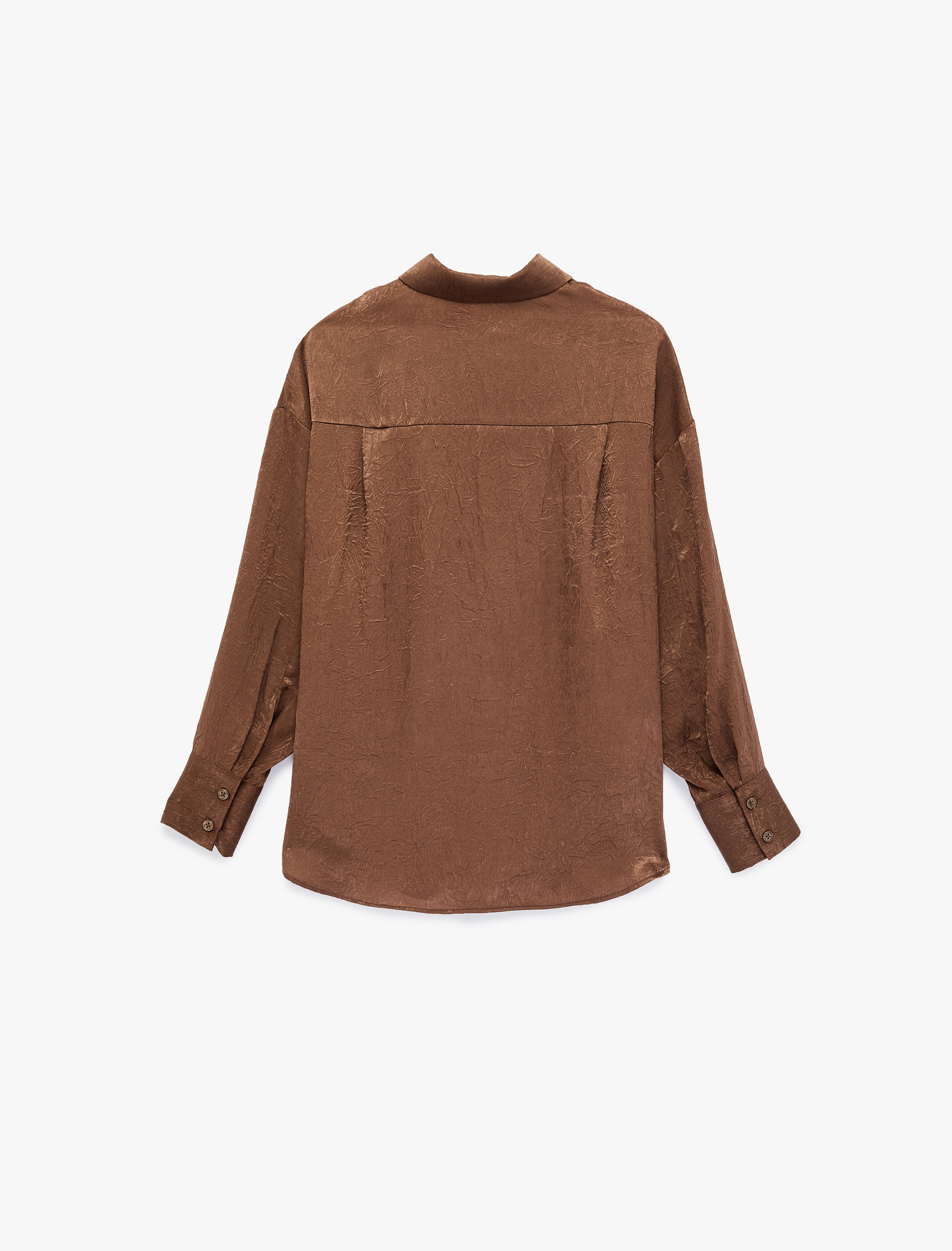   Rahat Kalıp Düğmeli Uzun Kollu Klasik Yaka Saten Gömlek