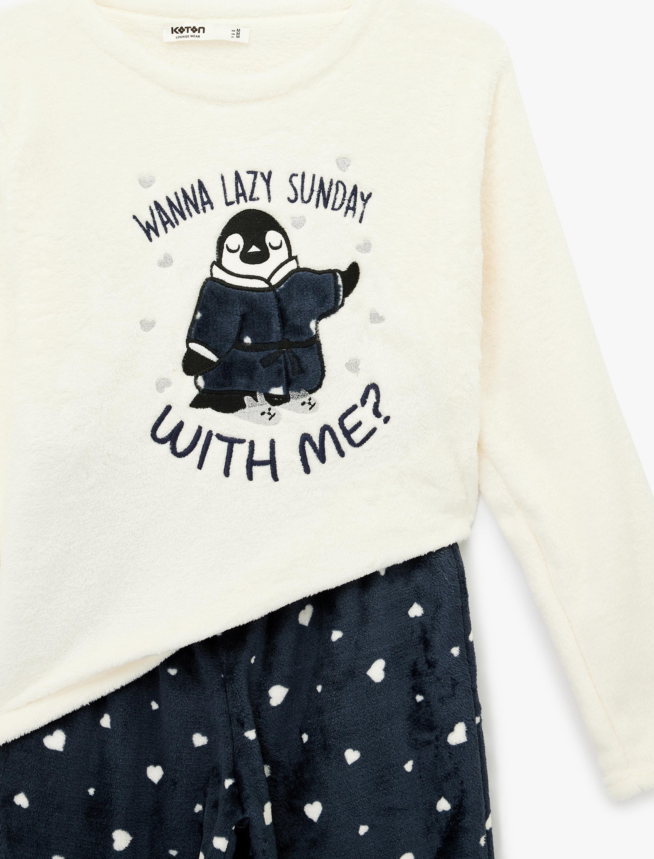   Rahat Kesim Penguen Baskılı Polar Pijama Takımı