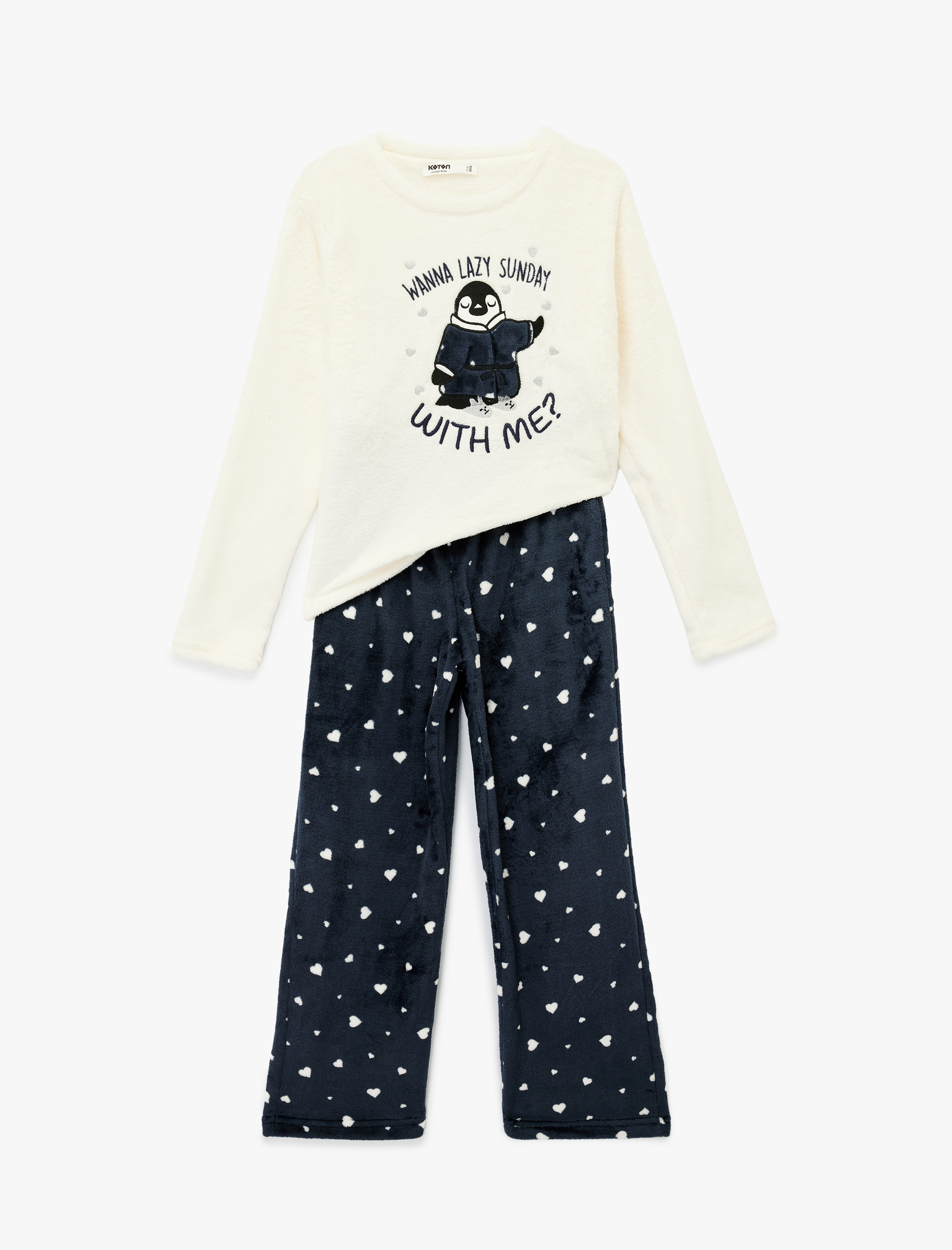   Rahat Kesim Penguen Baskılı Polar Pijama Takımı