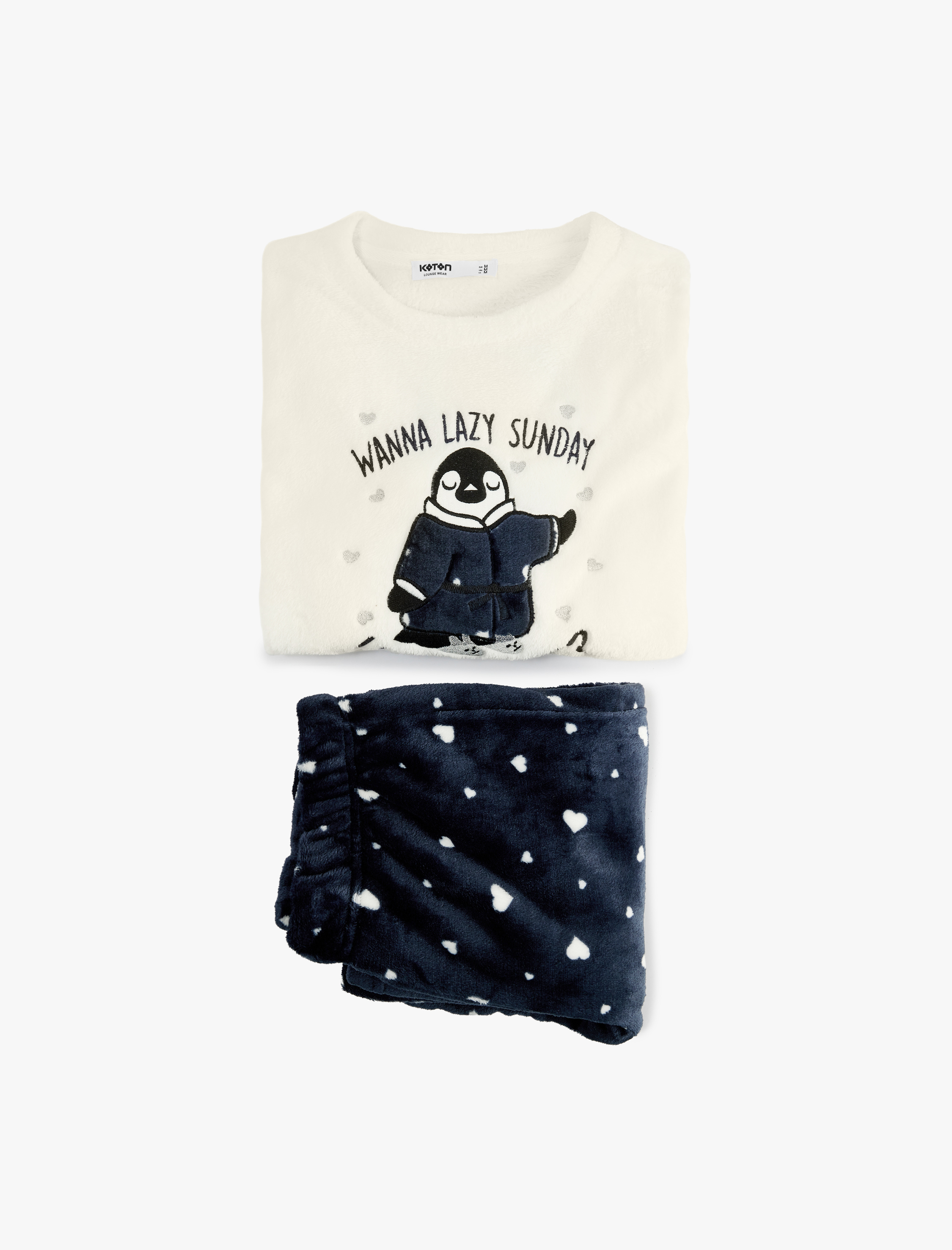   Rahat Kesim Penguen Baskılı Polar Pijama Takımı