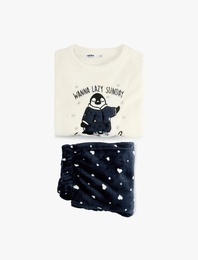 Rahat Kesim Penguen Baskılı Polar Pijama Takımı