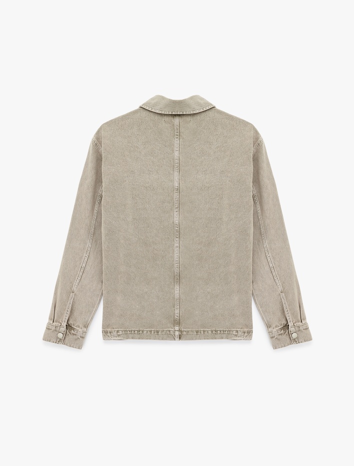  Uzun Kollu Pamuklu Cepli Fermuarlı Jean Gömlek Ceket