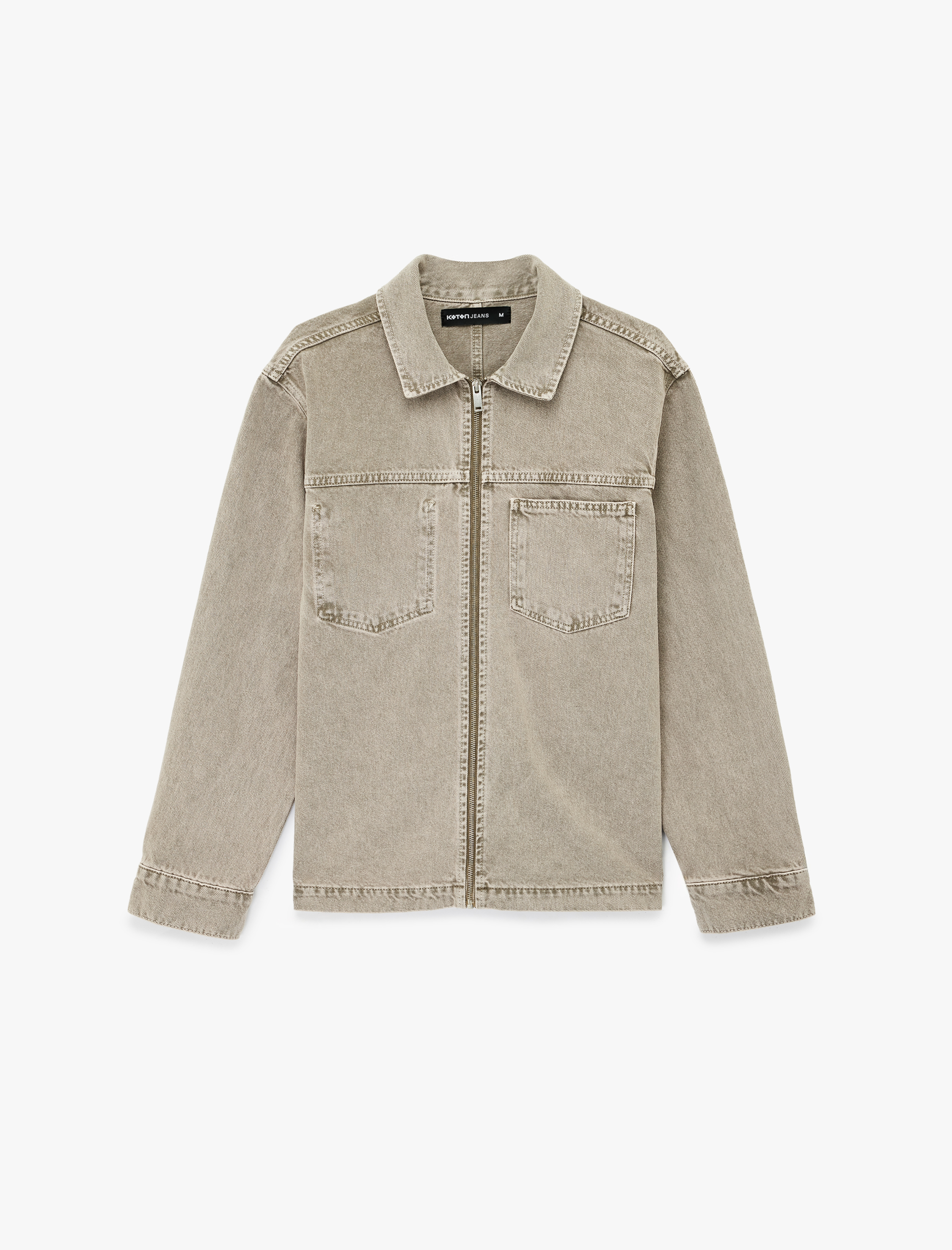   Uzun Kollu Pamuklu Cepli Fermuarlı Jean Gömlek Ceket