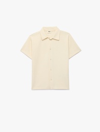 Düğmeli Kısa Kollu Oversize Gömlek Yaka Tişört