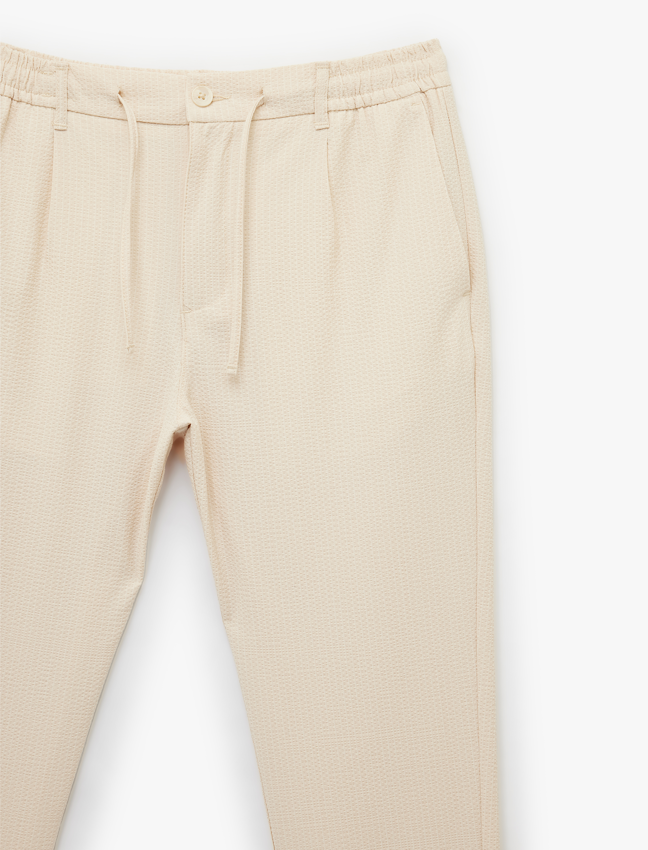   Duble Paça Cepli Beli Lastikli Düğmeli Pantolon