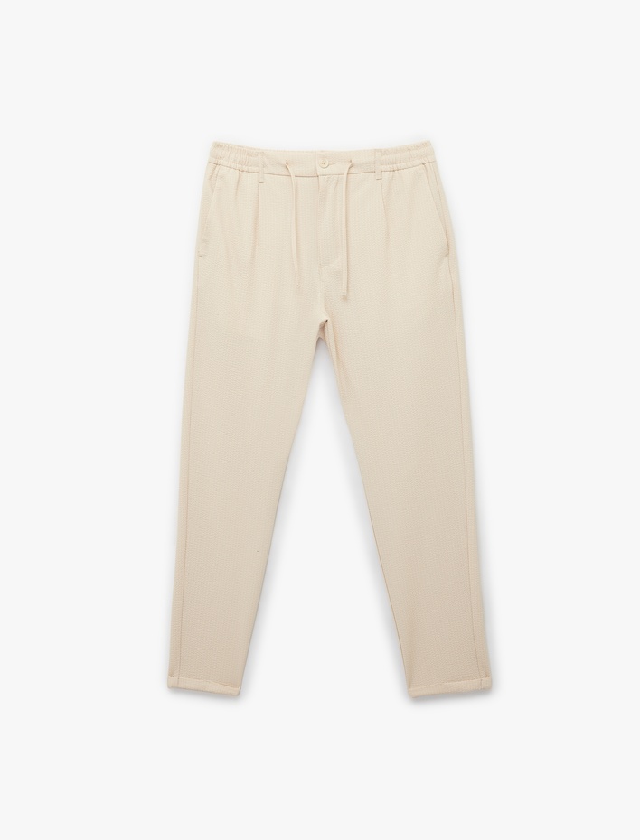  Duble Paça Cepli Beli Lastikli Düğmeli Pantolon