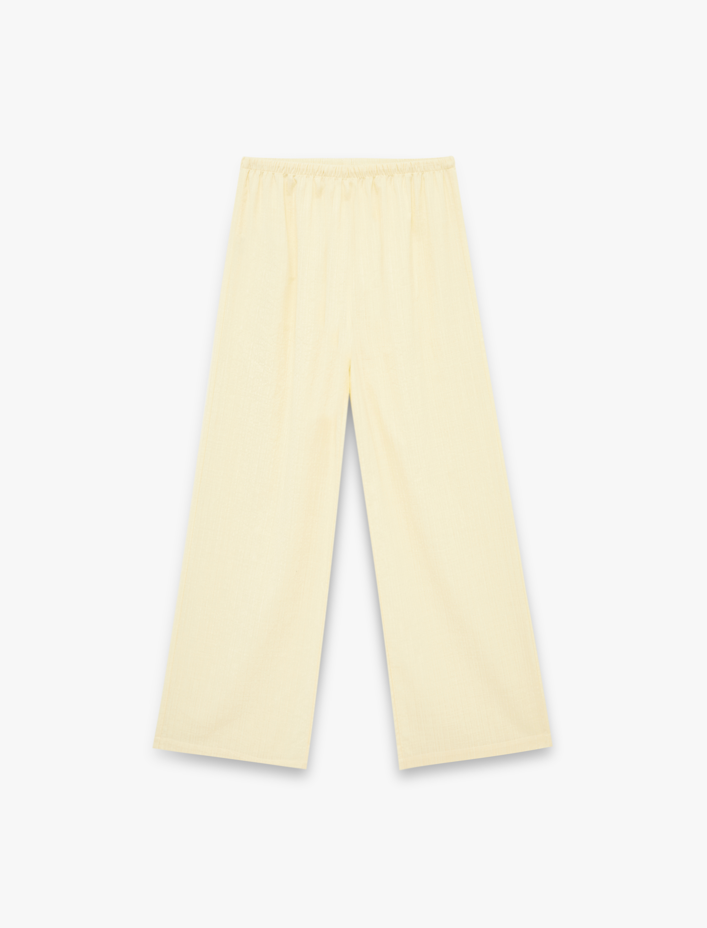   Beli Bağcıklı Viskon Karışımlı Uzun Geniş Paça Pantolon
