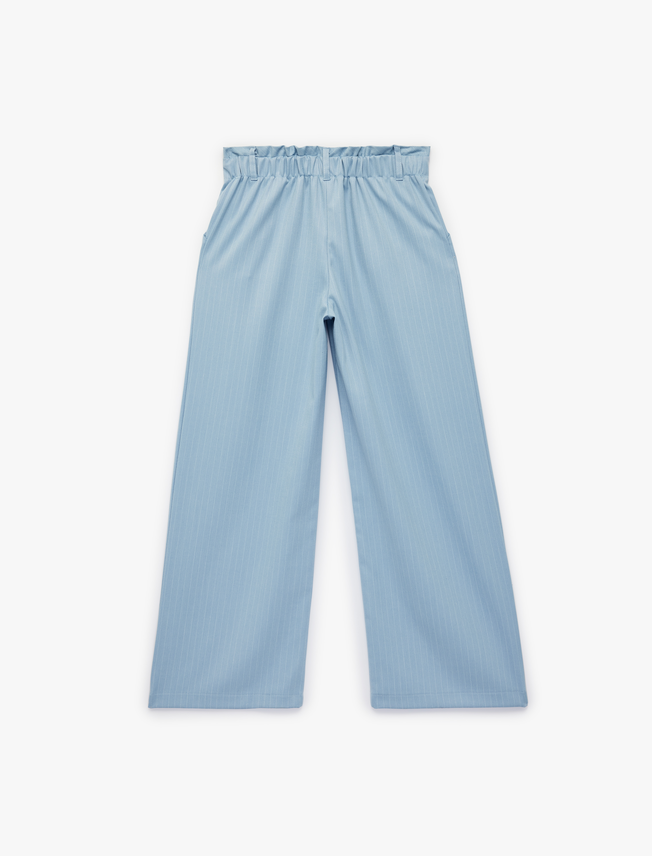  Kız Çocuk Viskon Karışımlı Yüksek Bel Çizgili Geniş Paça  Pantolon