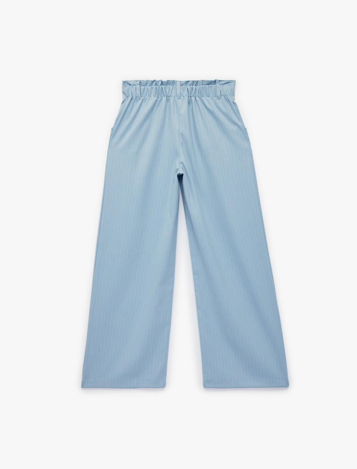 Kız Çocuk Viskon Karışımlı Yüksek Bel Çizgili Geniş Paça  Pantolon