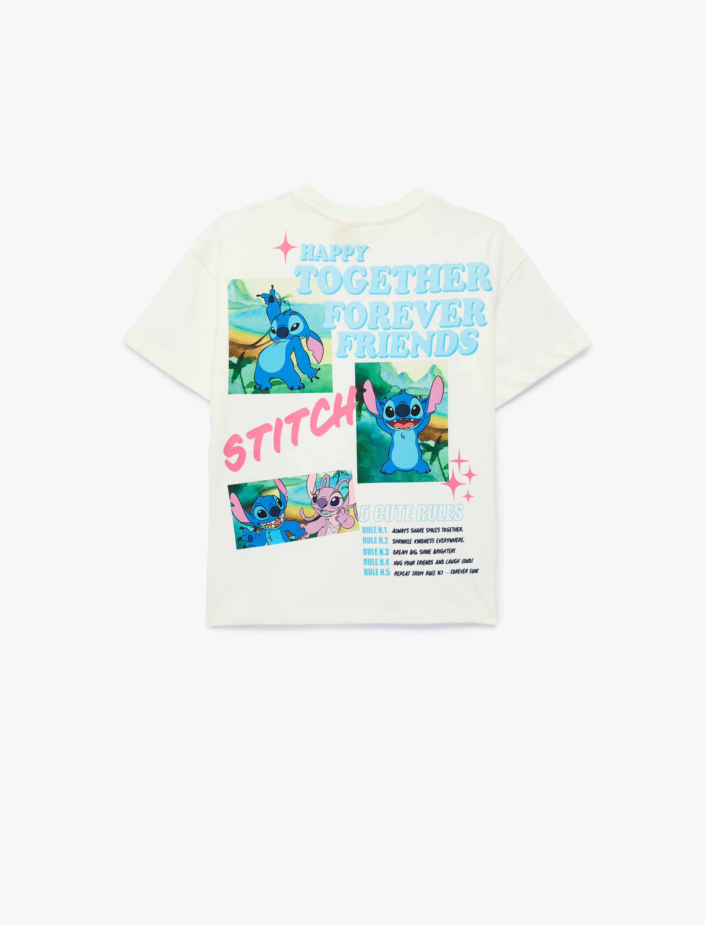  Kız Çocuk Stitch Baskılı Kısa Kollu Pamuklu Bisiklet Yaka Lisanslı Tişört