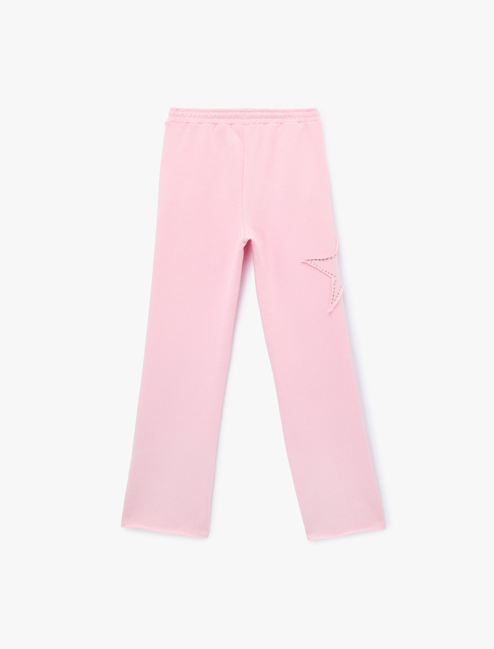  Yıldız Aplike Detaylı Beli Bağcıklı Rahat Kalıp Geniş Paça Eşofman Altı