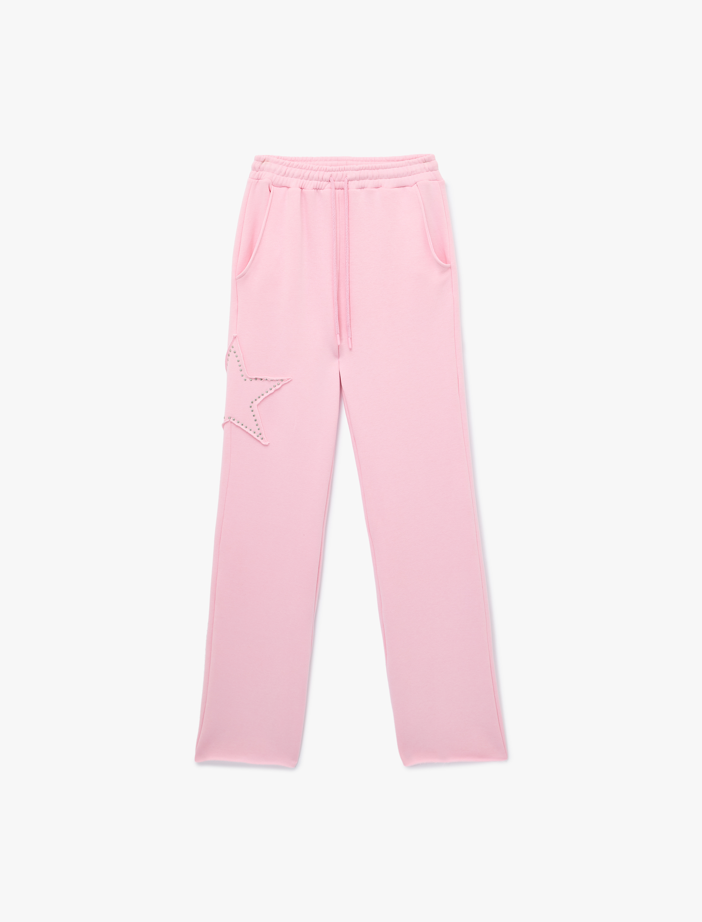   Yıldız Aplike Detaylı Beli Bağcıklı Rahat Kalıp Geniş Paça Eşofman Altı