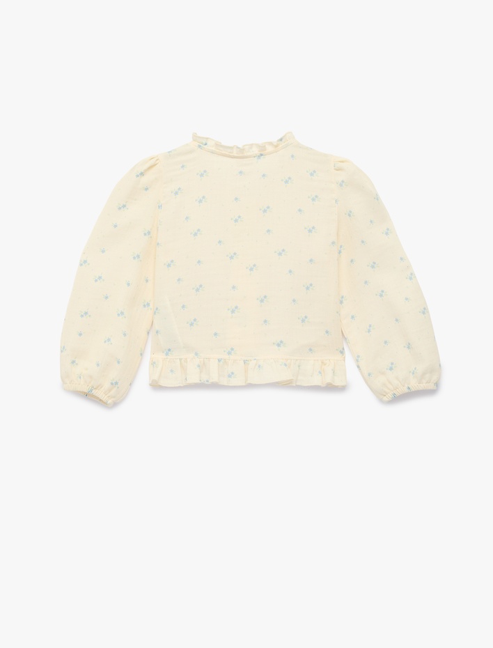 Kız Bebek Çiçek Desenli Balon Kollu Fırfırlı Yakalı Pamuklu Gömlek