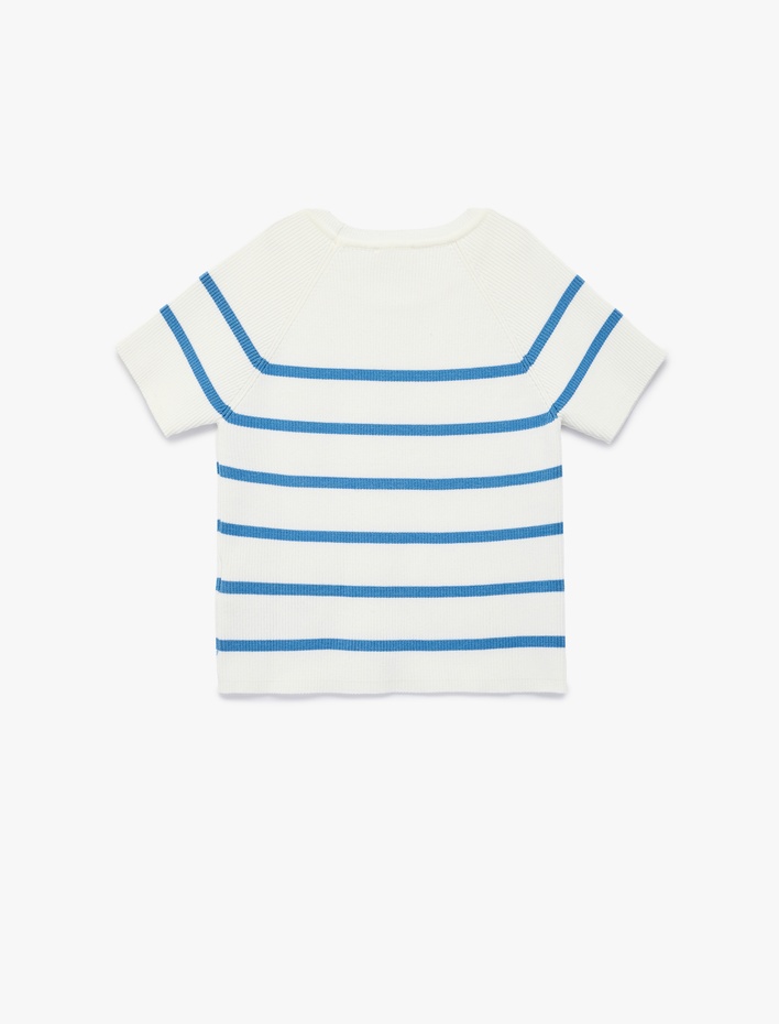 Kız Çocuk Viskon Karışımlı Kısa Kollu Bisiklet Yaka Çizgili Triko Kazak