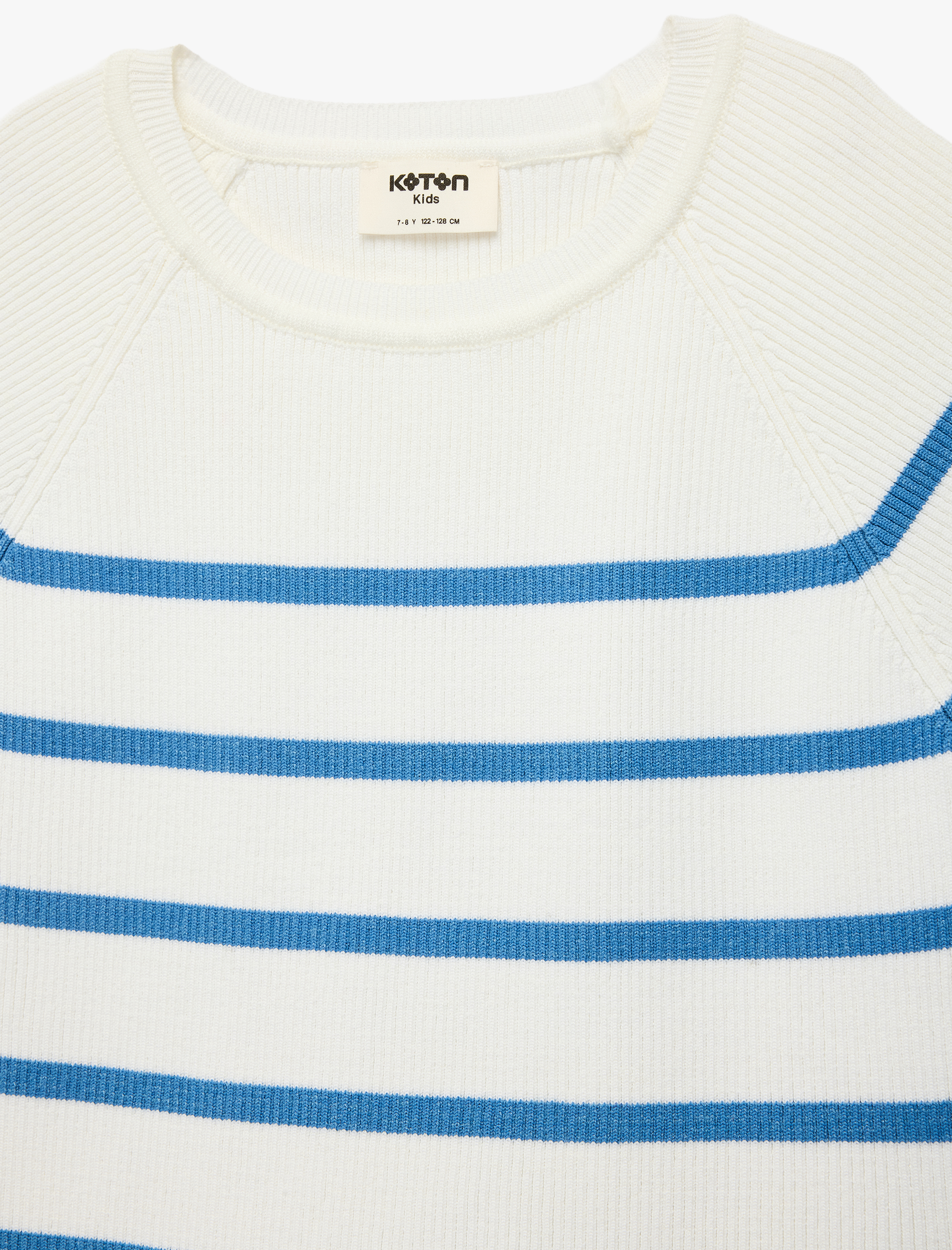  Kız Çocuk Viskon Karışımlı Kısa Kollu Bisiklet Yaka Çizgili Triko Kazak